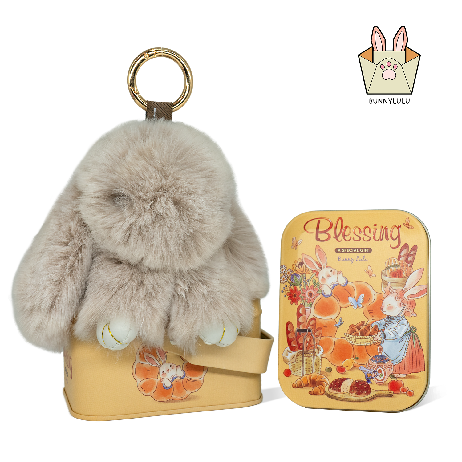 BunnyLulu Original Handmade Plush Bunny Keychain with Metal Tin Box, Gift Options for Birthday Easter