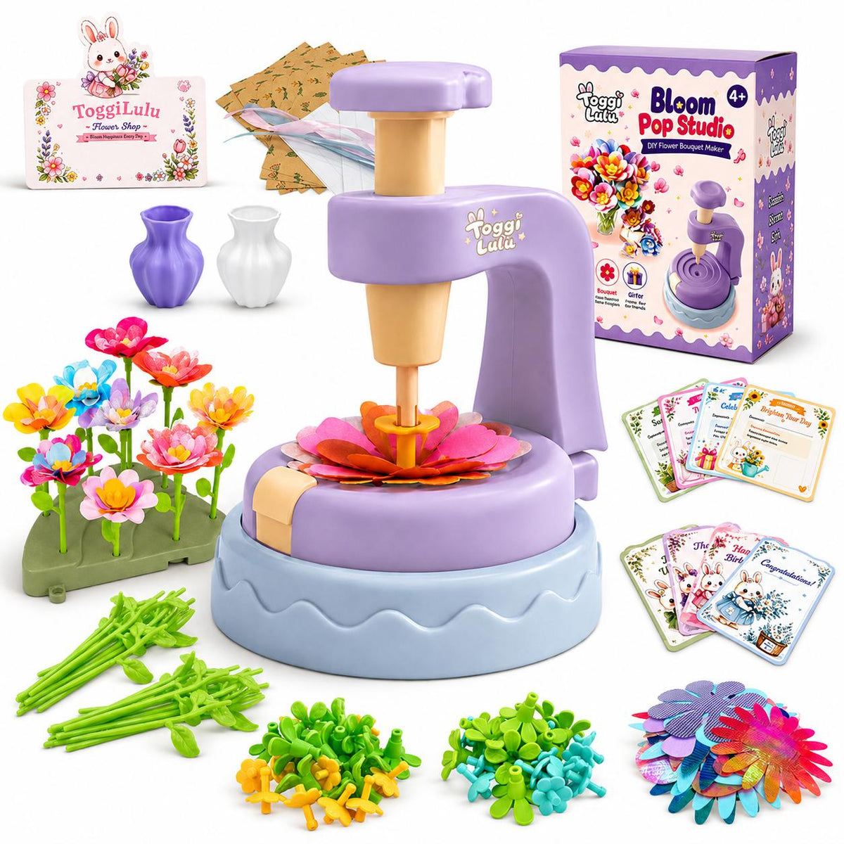 ToggiLulu® DIY Fabric Flower Bouquet Maker — Kids Craft Kit, Flower Shop Roleplay, Ages 4+ with Big Volume Accessories