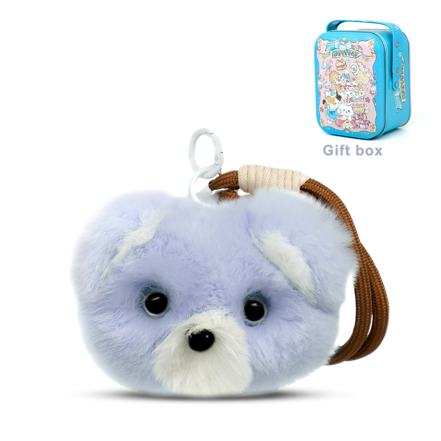 Fluffy Teddy Bear Head Keychain with Gift Tin