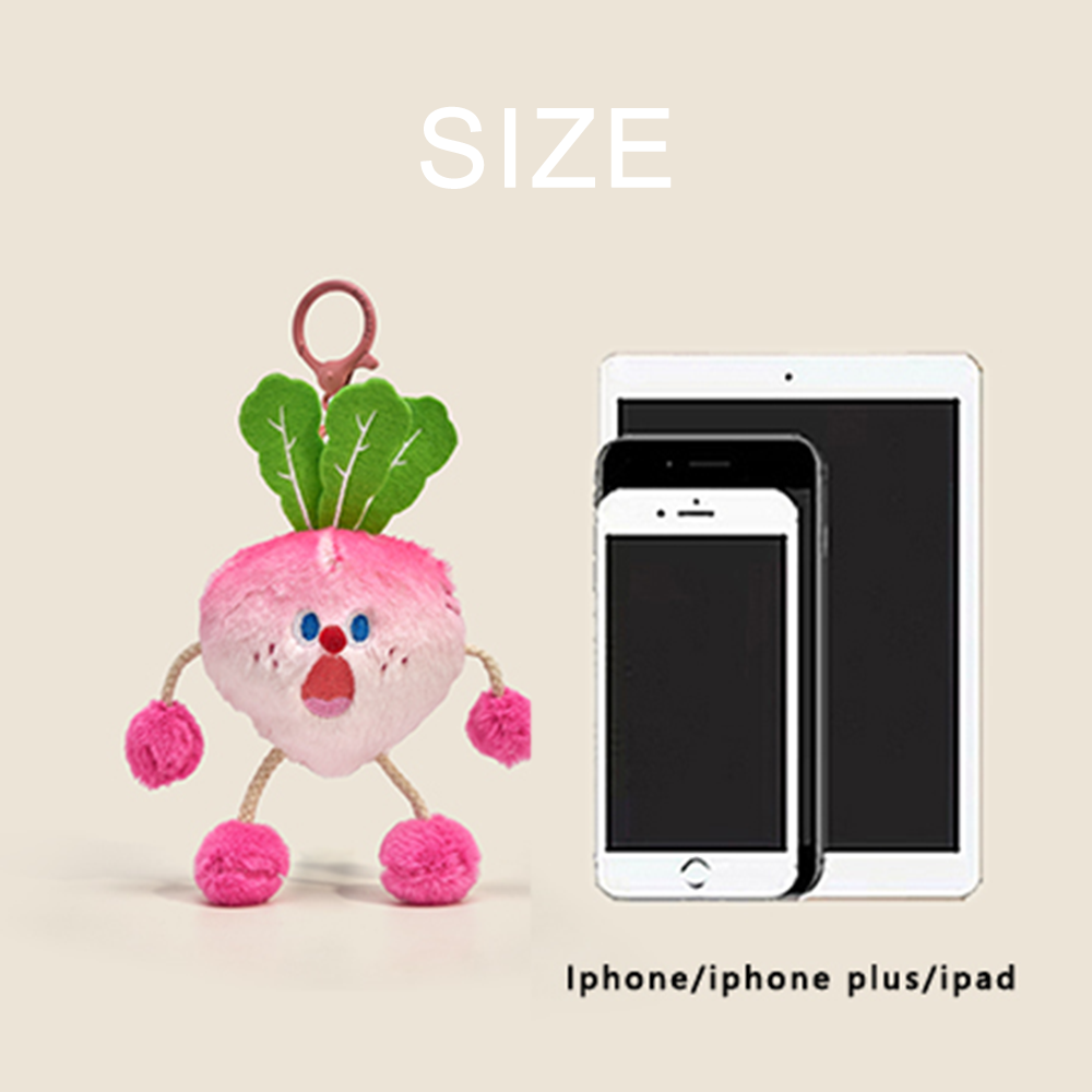 Veggie plush keychain expressive face detail