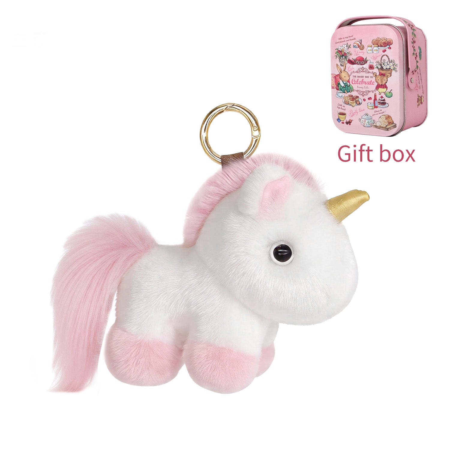 Bunnylulu original 100% Vegan Unicorn Plush Keychain with Designed Tin