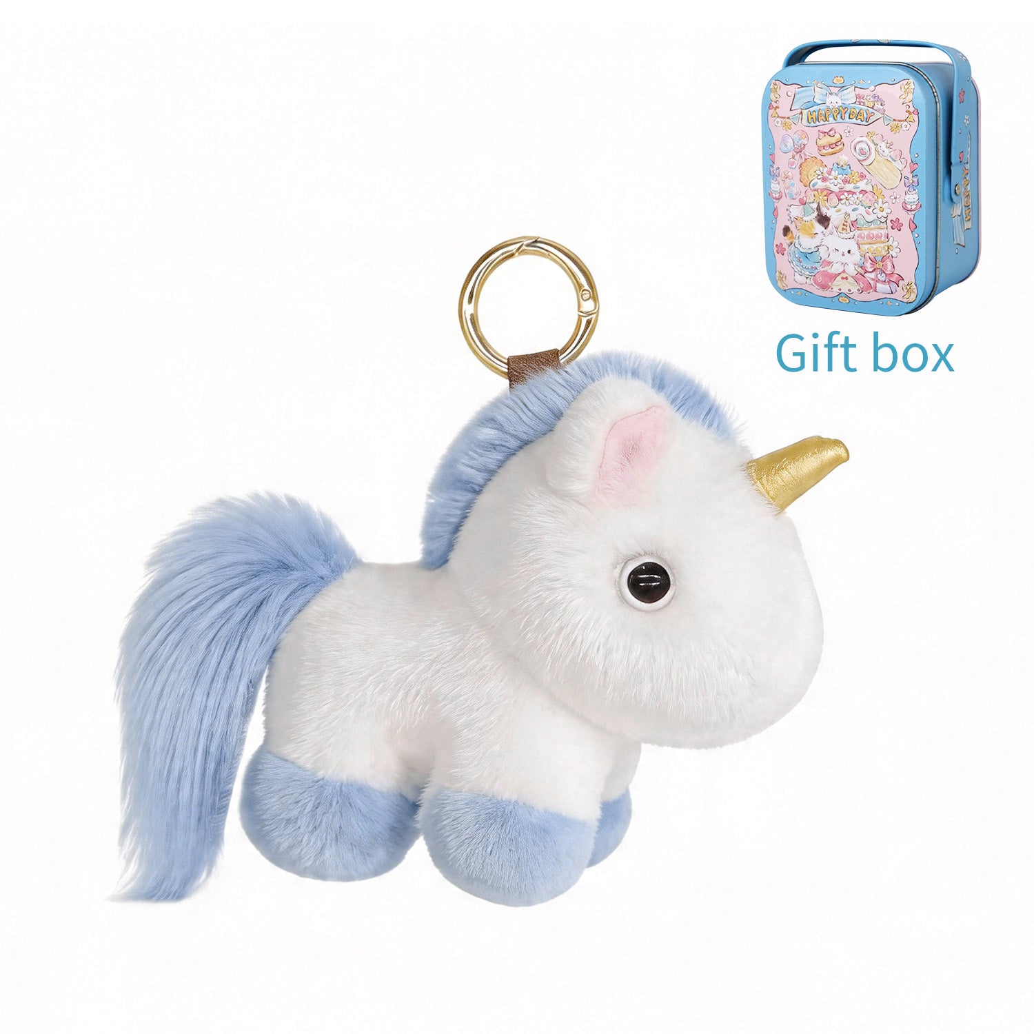 Bunnylulu original 100% Vegan Unicorn Plush Keychain with Designed Tin