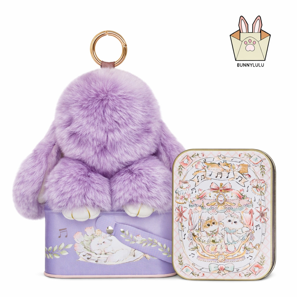 BunnyLulu Original Handmade Plush Bunny Keychain with Metal Tin Box, Gift Options for Birthday Easter