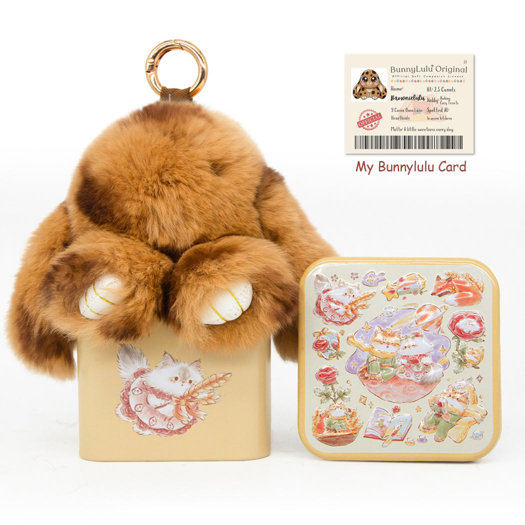 BunnyLulu Original Handmade Spotted Mini-Bunny Keychain with Collector's Tin