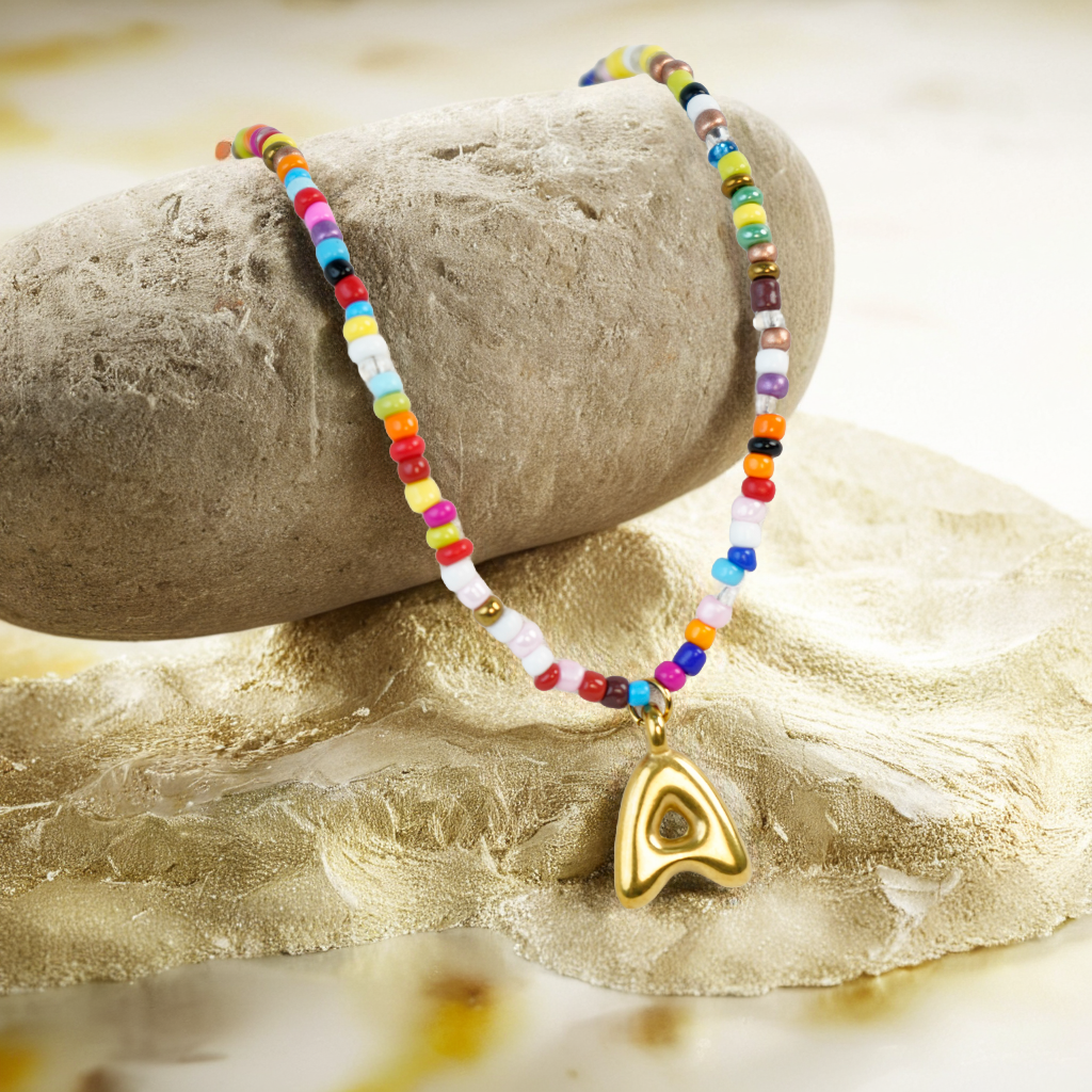 Handmade Boho A-Z Letter Necklace – Colorful Beads, Beach Style