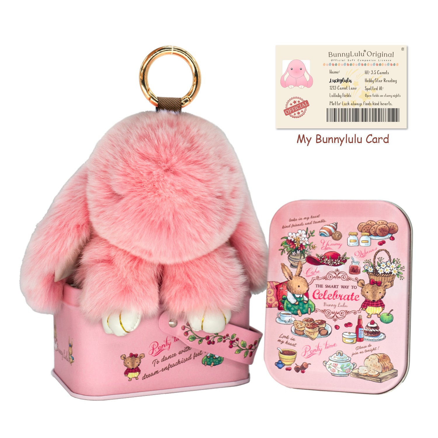 BunnyLulu Original Handmade Plush Bunny Keychain with Metal Tin Box, Gift Options for Birthday Easter
