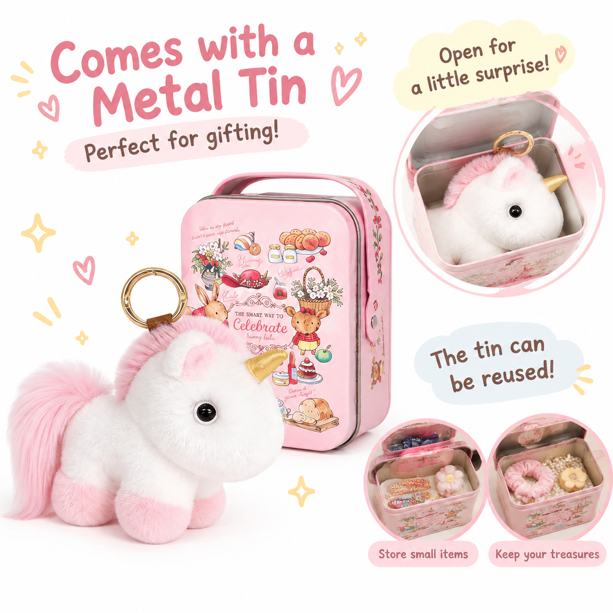 BunnyLulu Original 100% Vegan Unicorn Plush Keychain with Collector's Tin