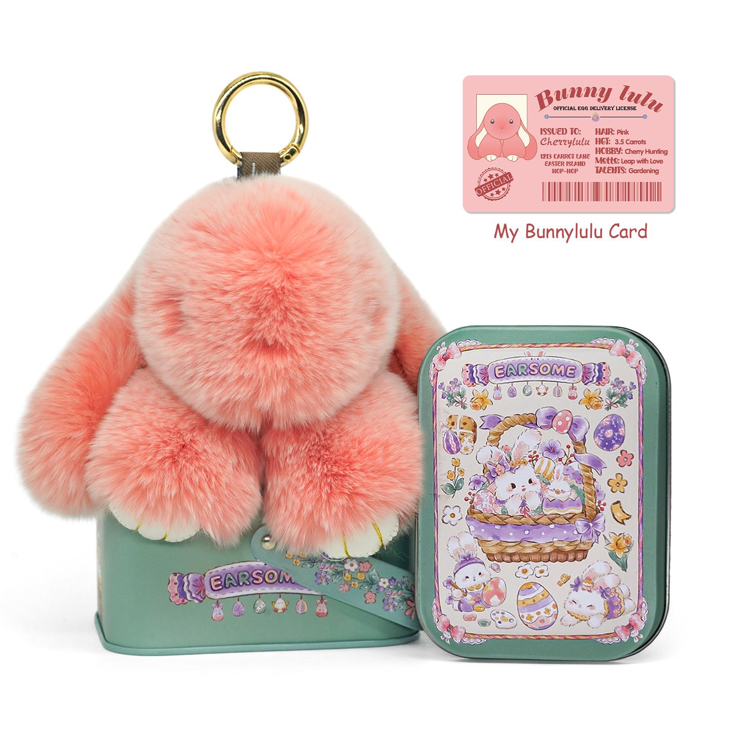 BunnyLulu Original Handmade Plush Bunny Keychain with Metal Tin Box, Gift Options for Birthday Easter