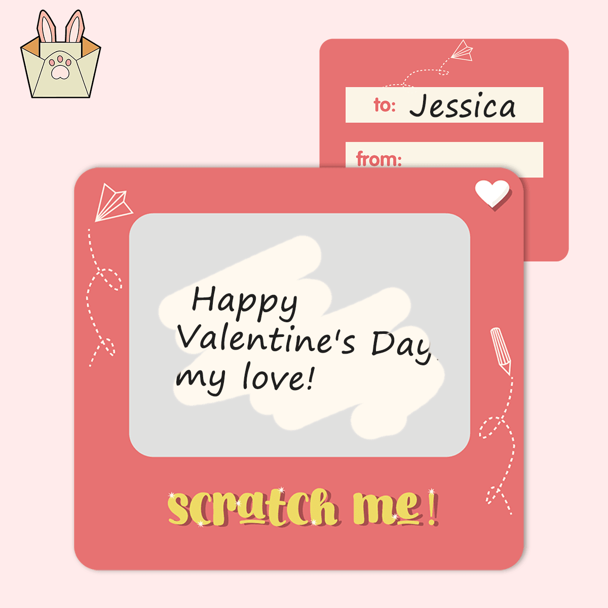 Bunnylulu 9 Pcs DIY Scratchoff Cards, Love Note Scratch Off Cards with 9 Envelopes, For Valentine Galentine Birthday - BunnyLulu