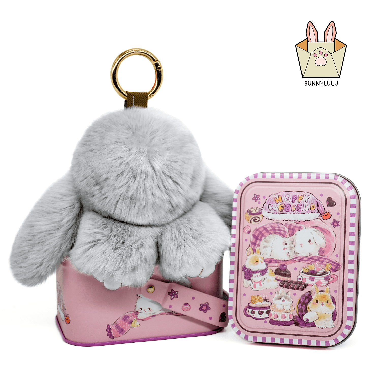 DaddyLulu × Handmade Bunny Pompom Keychain with Designed Tin - BunnyLulu
