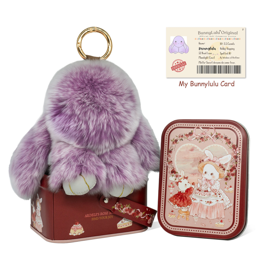 BunnyLulu Original Handmade Plush Bunny Keychain with Metal Tin Box, Gift Options for Birthday Easter