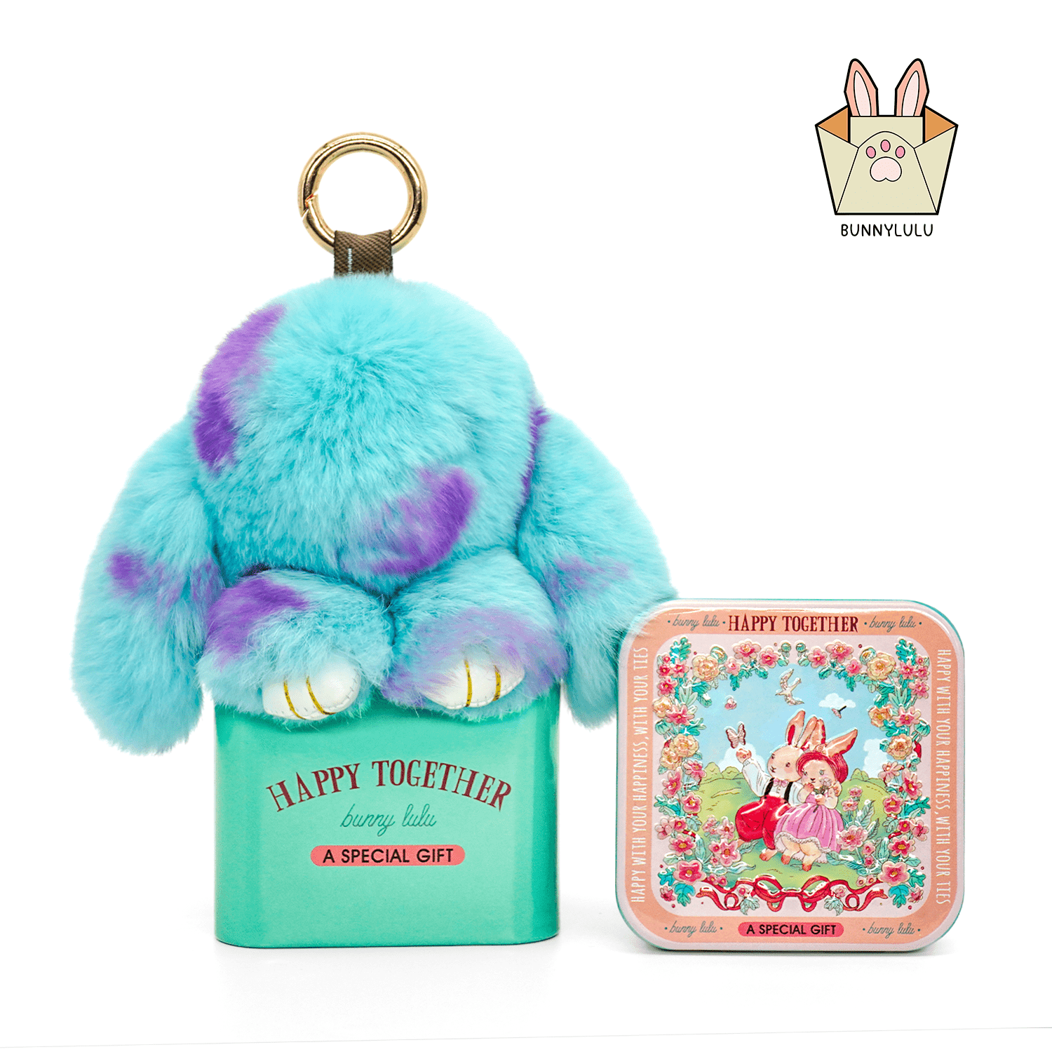 BunnyLulu Handmade Spotted Mini-Bunny Keychain with Customized Gift Tin Box - BunnyLulu