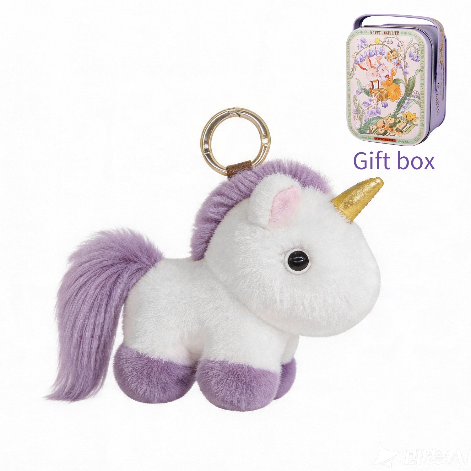 Bunnylulu original 100% Vegan Unicorn Plush Keychain with Designed Tin