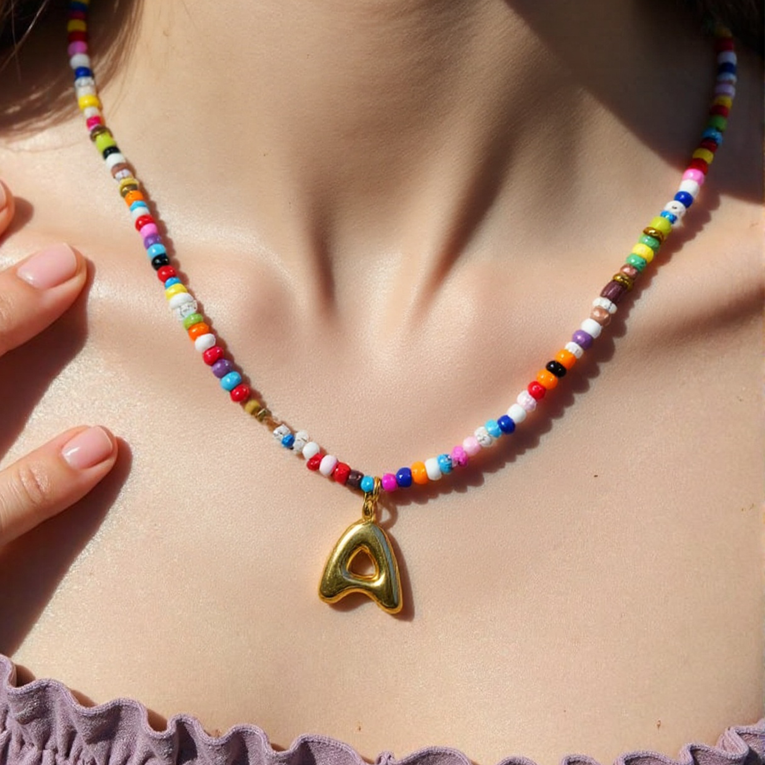 Handmade Boho A-Z Letter Necklace – Colorful Beads, Beach Style