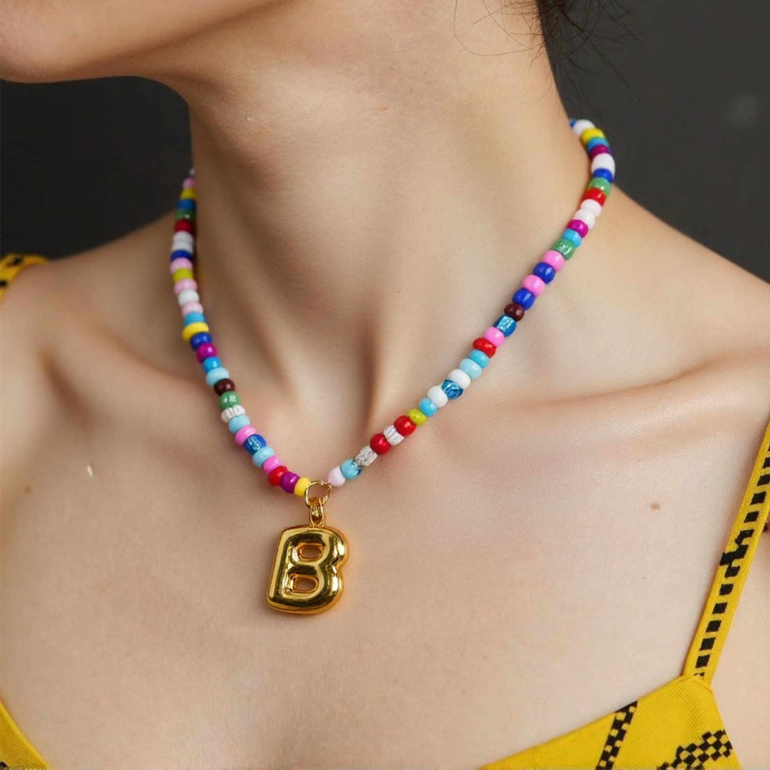 Handmade Boho A-Z Letter Necklace – Colorful Beads, Beach Style