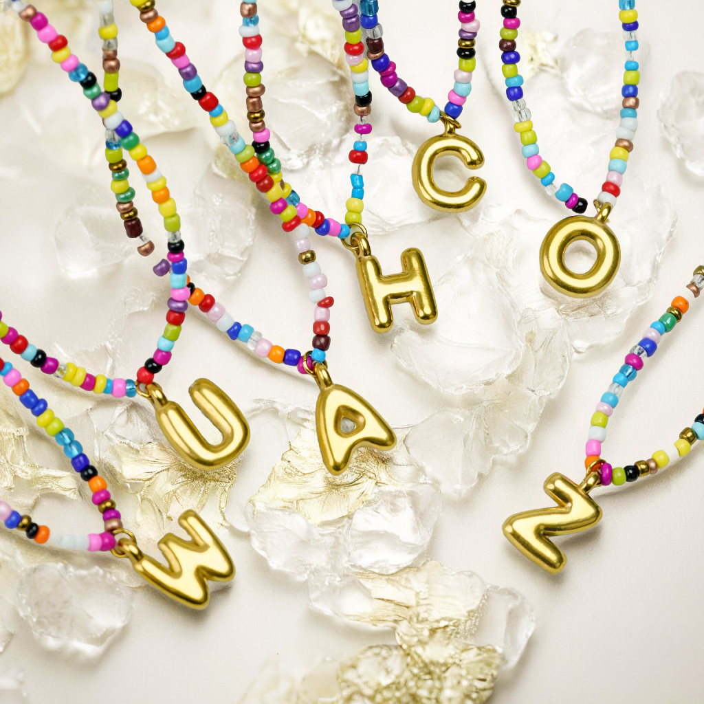 Handmade Boho A-Z Letter Necklace – Colorful Beads, Beach Style