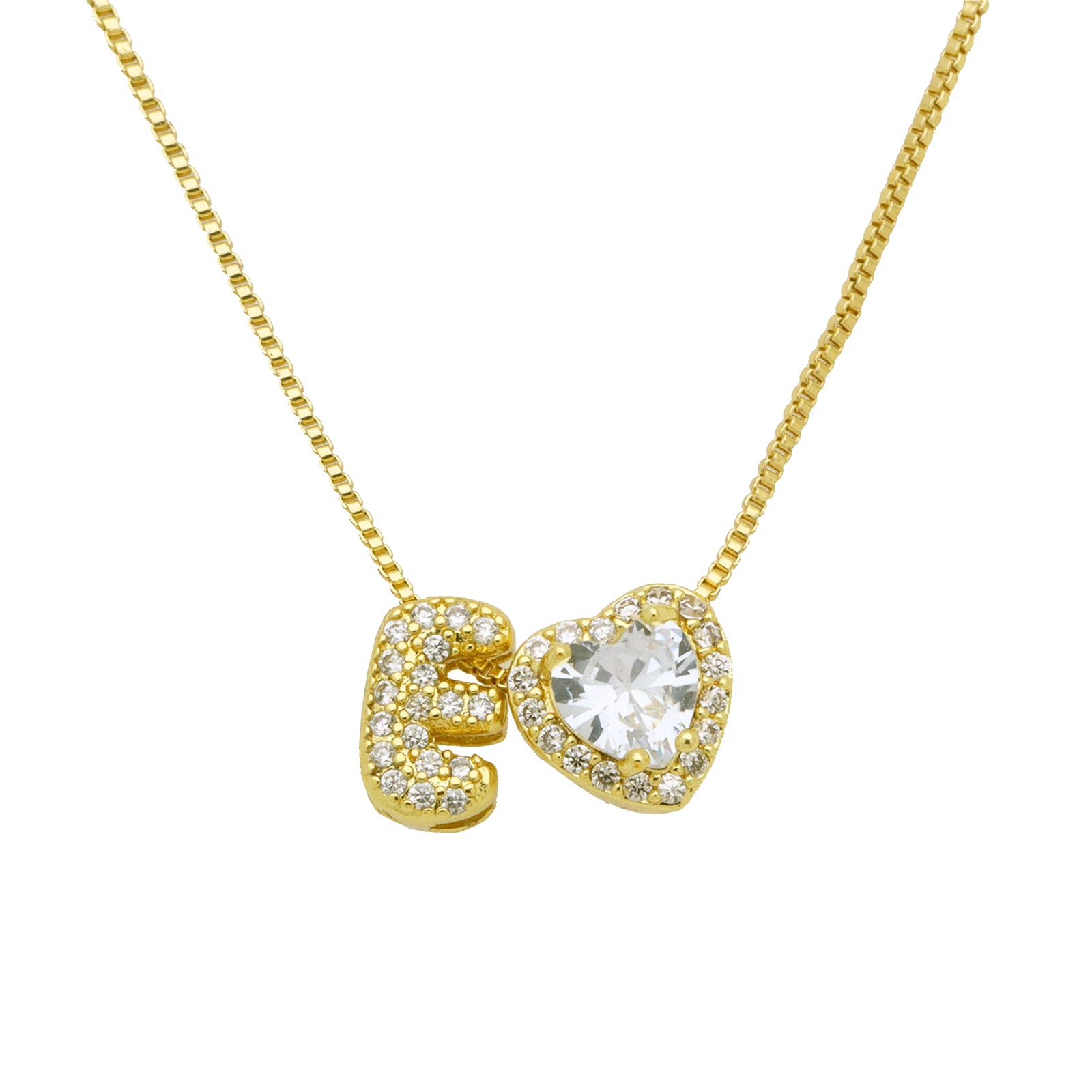 Initial Necklace with Zircon Heart, Dainty Gold A-Z Pendant