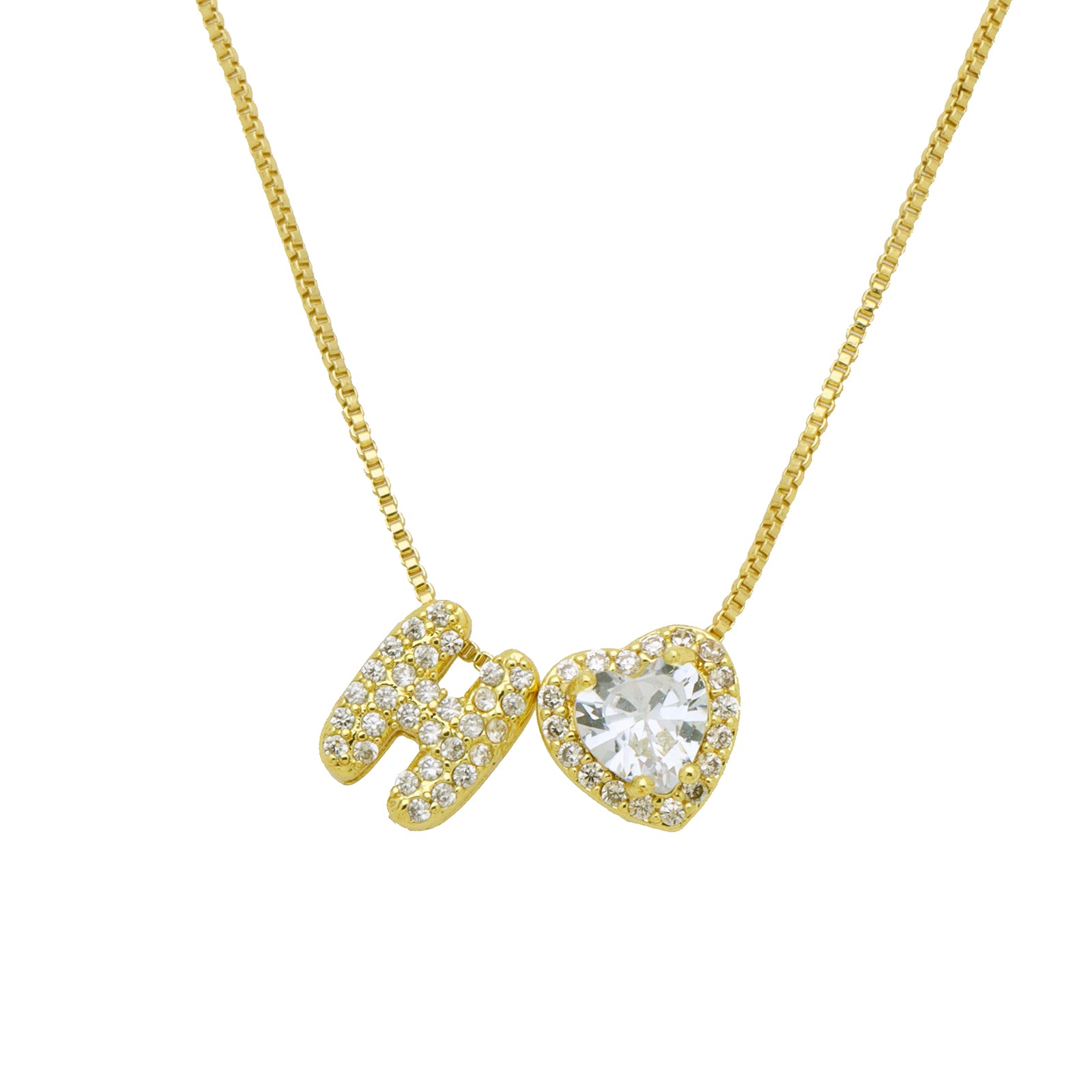 Initial Necklace with Zircon Heart, Dainty Gold A-Z Pendant