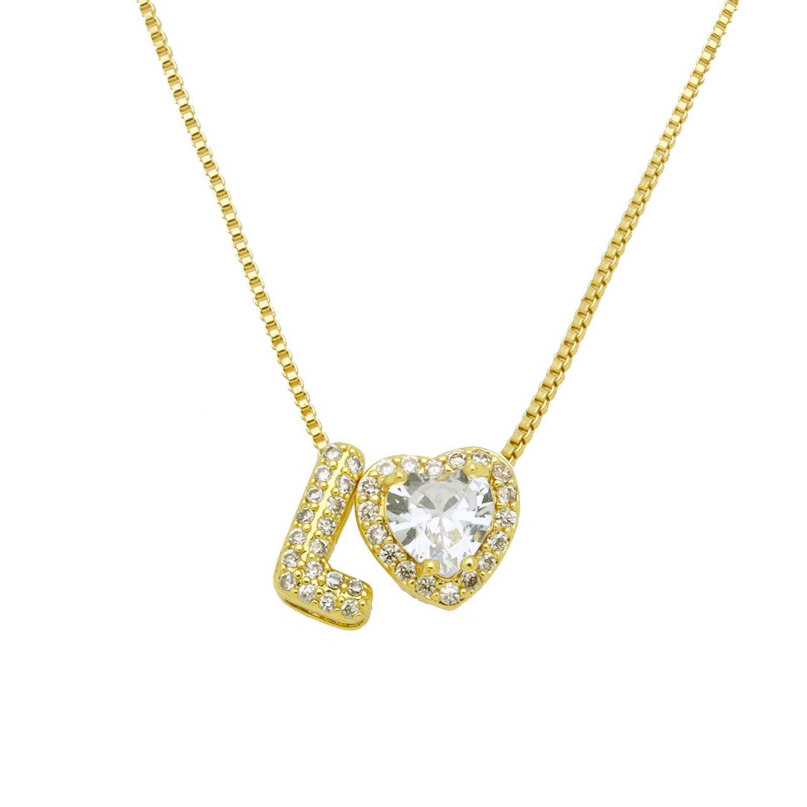 Initial Necklace with Zircon Heart, Dainty Gold A-Z Pendant