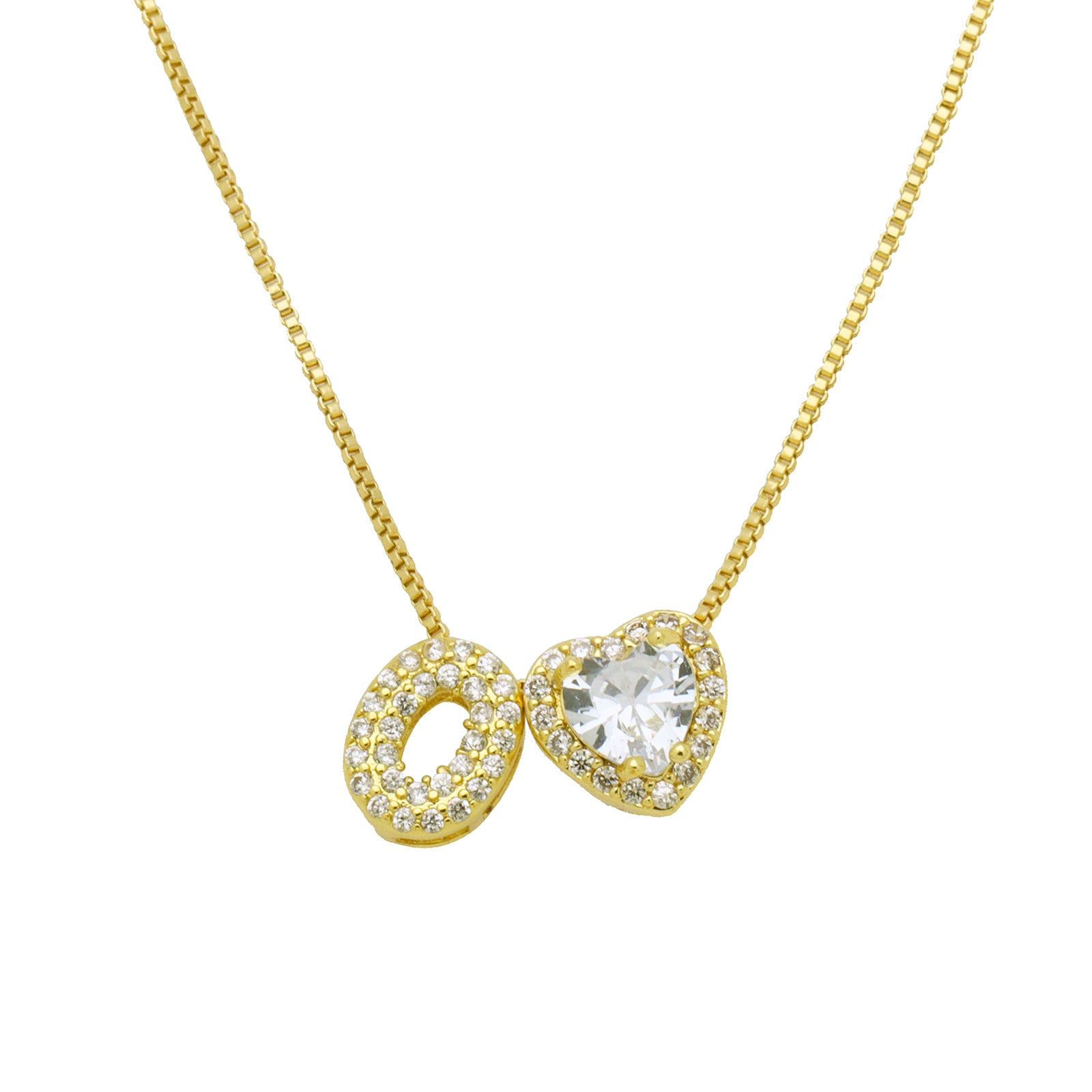 Initial Necklace with Zircon Heart, Dainty Gold A-Z Pendant