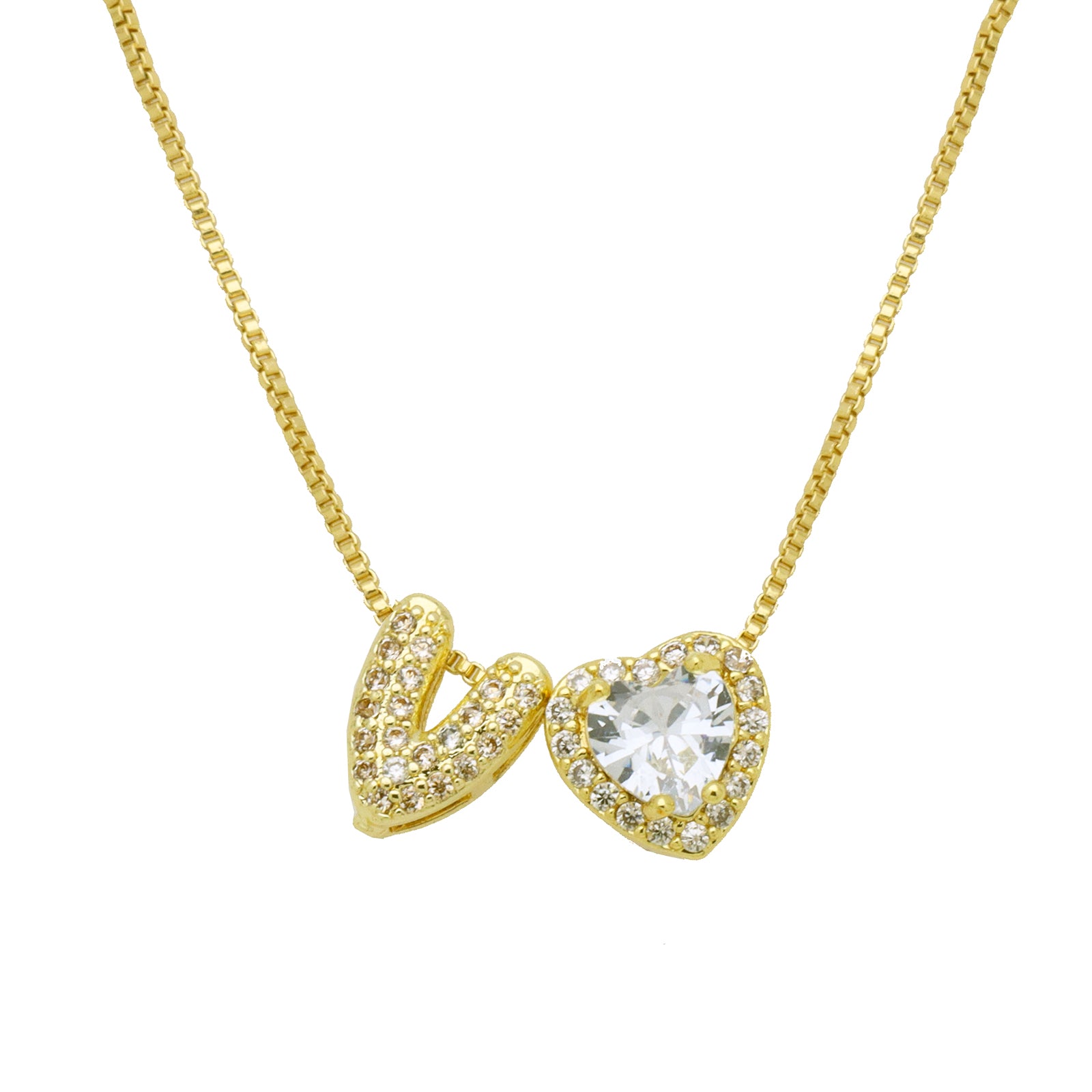 Initial Necklace with Zircon Heart, Dainty Gold A-Z Pendant
