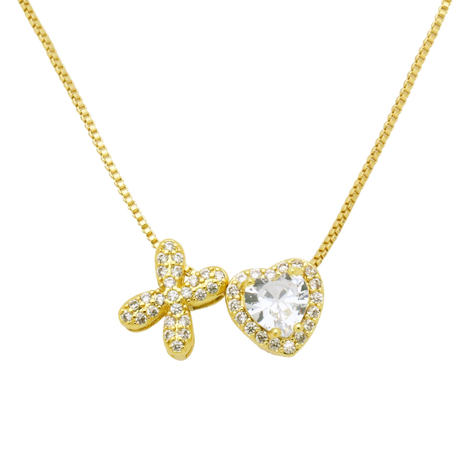 Initial Necklace with Zircon Heart, Dainty Gold A-Z Pendant