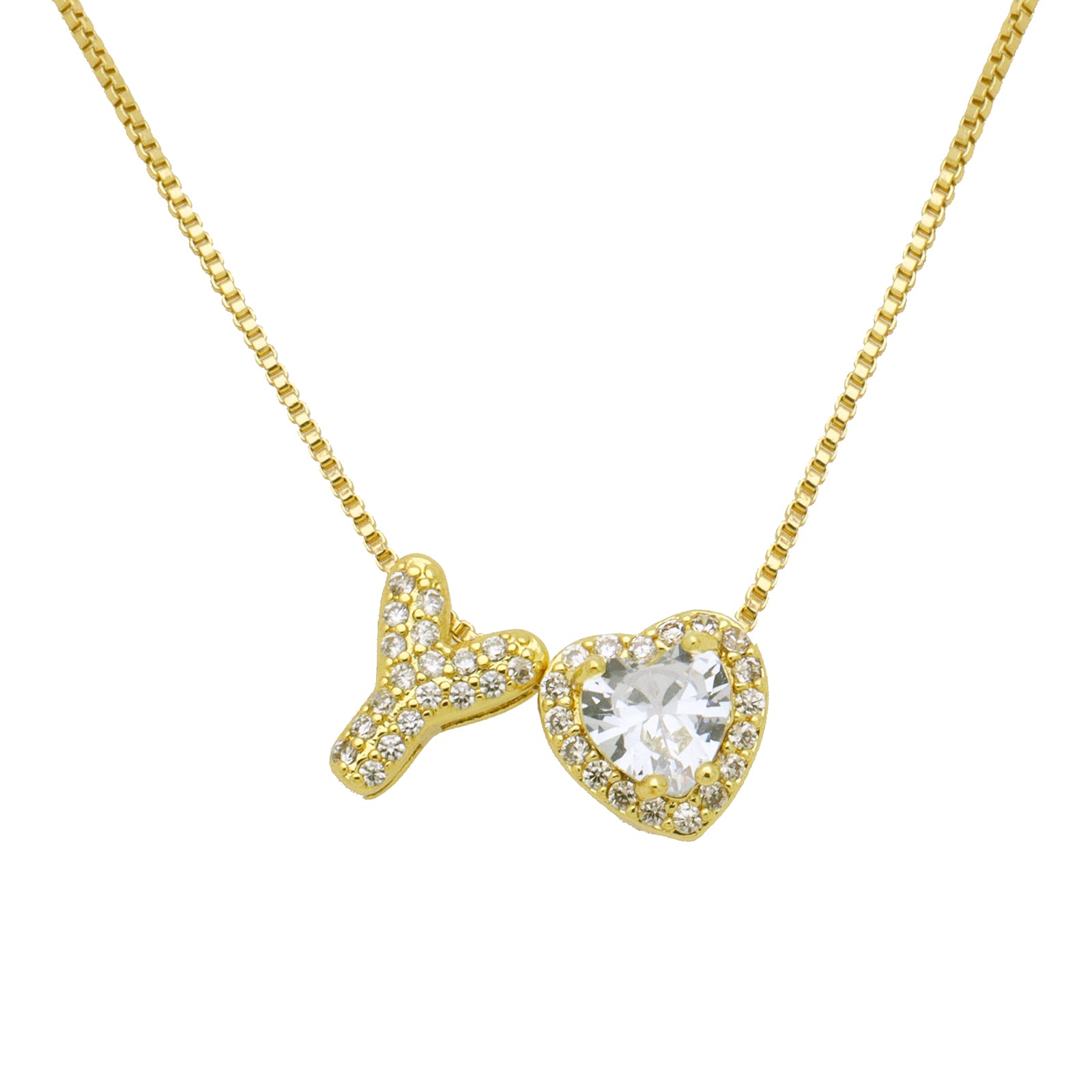 Initial Necklace with Zircon Heart, Dainty Gold A-Z Pendant