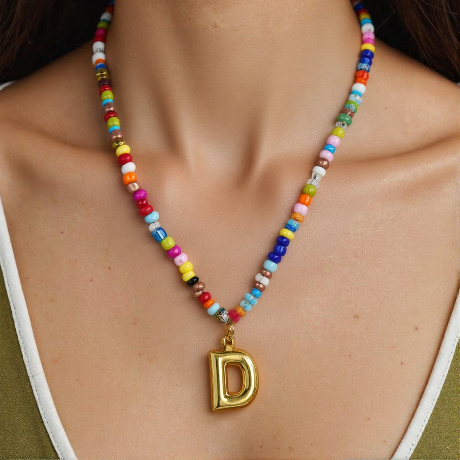 Handmade Boho A-Z Letter Necklace – Colorful Beads, Beach Style