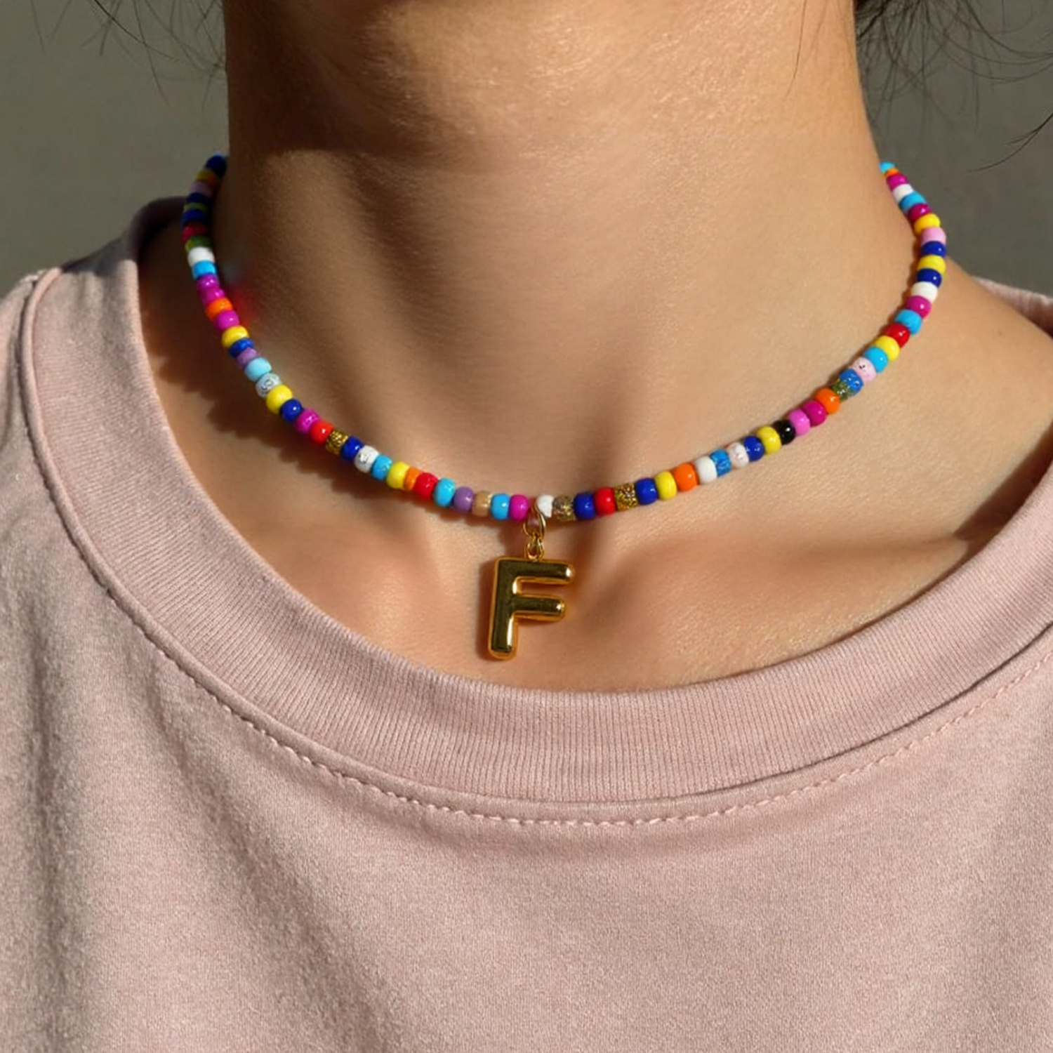 Handmade Boho A-Z Letter Necklace – Colorful Beads, Beach Style