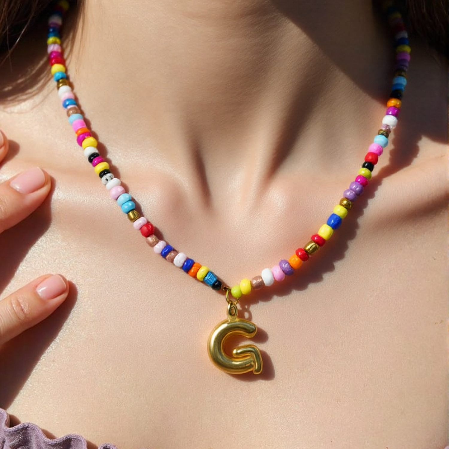 Handmade Boho A-Z Letter Necklace – Colorful Beads, Beach Style