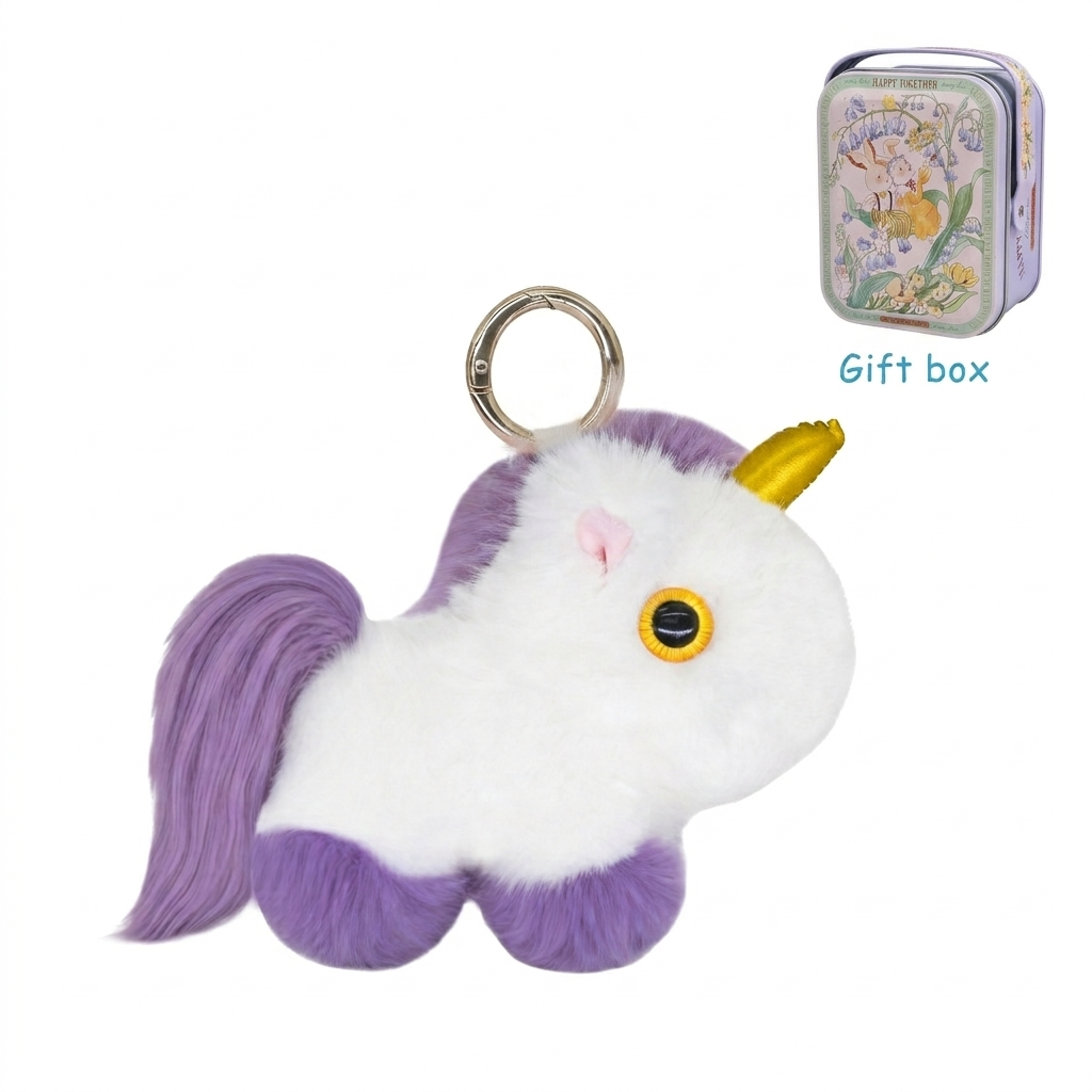 Bunnylulu original 100% Vegan Unicorn Plush Keychain with Designed Tin