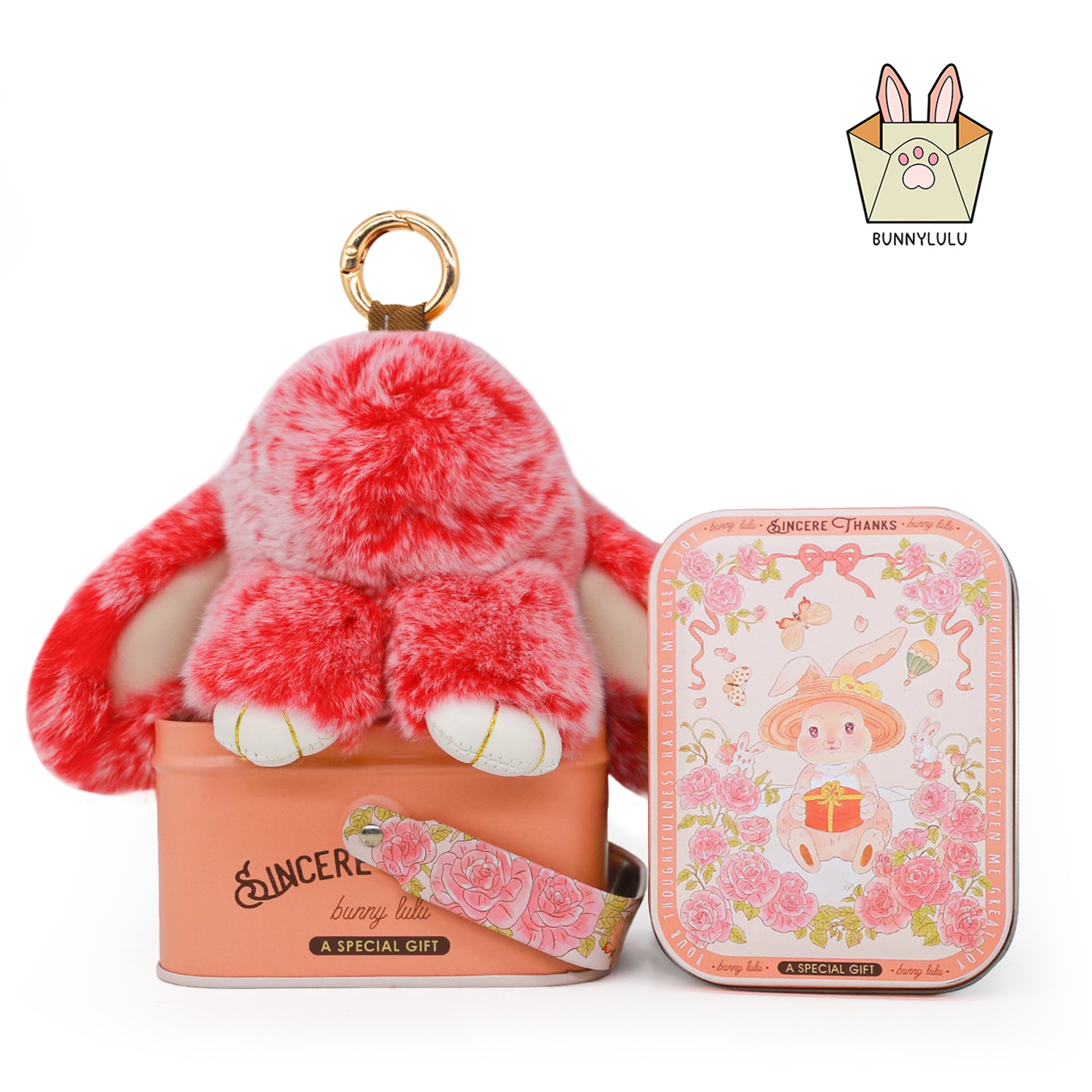BunnyLulu Original Handmade Plush Bunny Keychain with Metal Tin Box, Gift Options for Birthday Easter