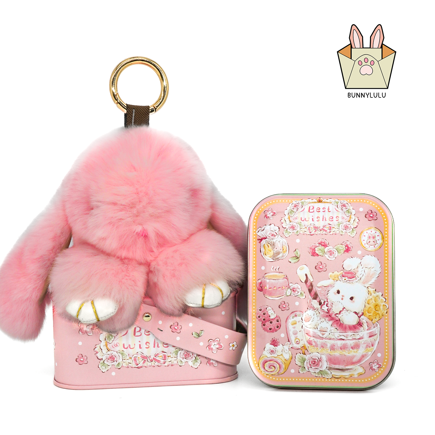 BunnyLulu Original Handmade Plush Bunny Keychain with Metal Tin Box, Gift Options for Birthday Easter