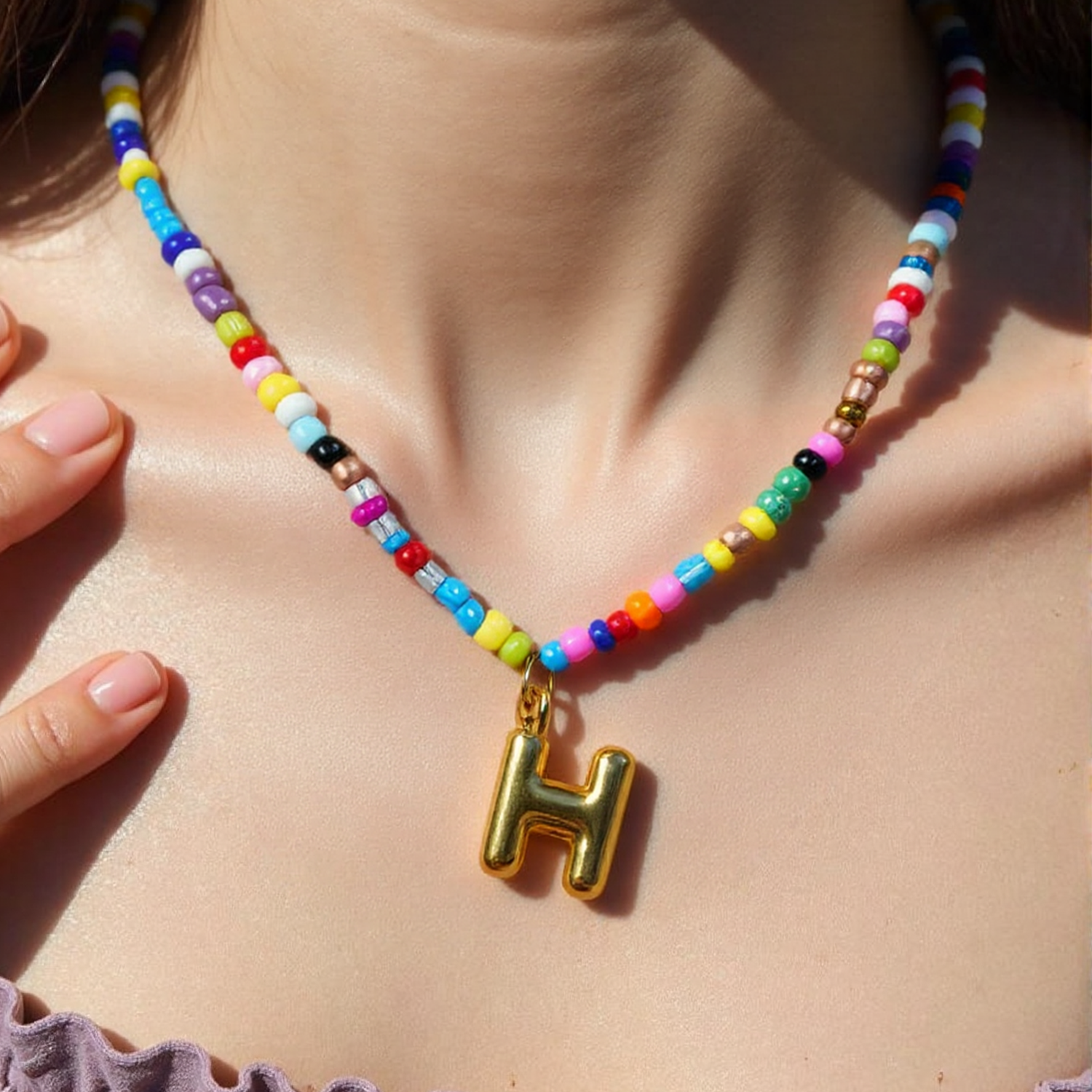Handmade Boho A-Z Letter Necklace – Colorful Beads, Beach Style