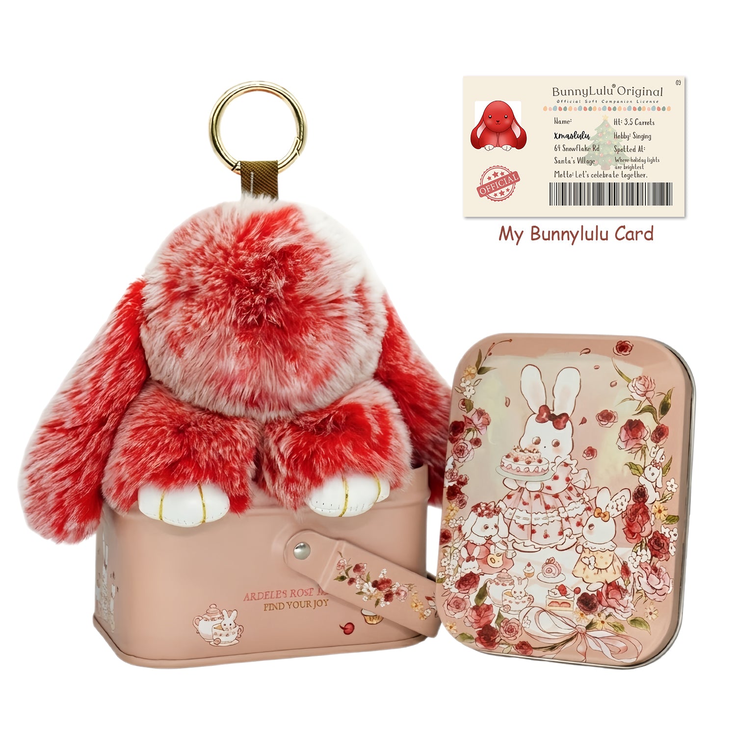 BunnyLulu Original Handmade Plush Bunny Keychain with Metal Tin Box, Gift Options for Birthday Easter