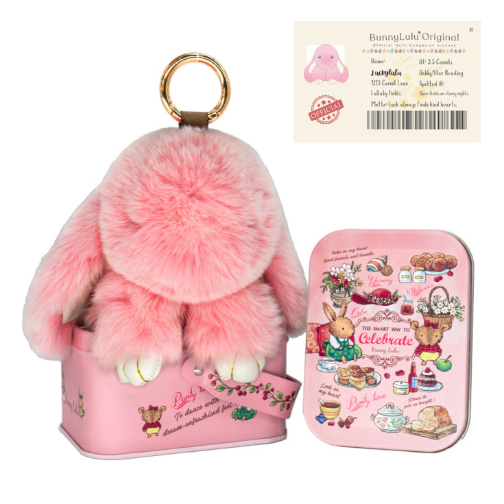 BunnyLulu Original Handmade Plush Bunny Keychain with Metal Tin Box, Gift Options for Birthday Easter