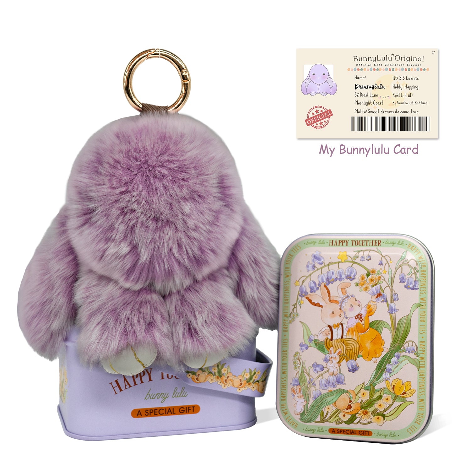BunnyLulu Original Handmade Plush Bunny Keychain with Metal Tin Box, Gift Options for Birthday Easter