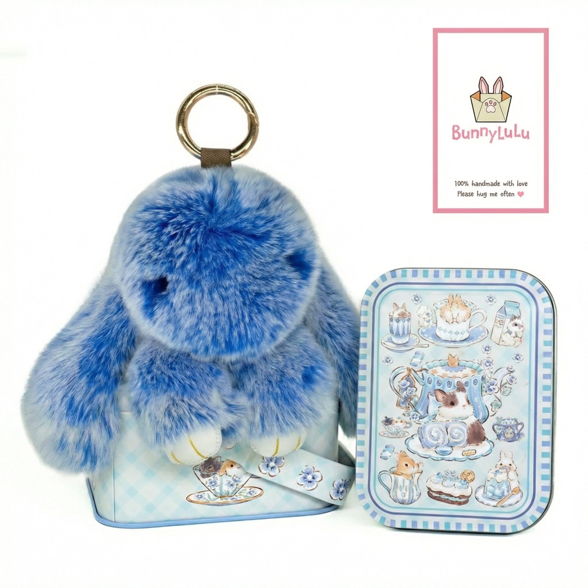 BunnyLulu Original Handmade Plush Bunny Keychain with Metal Tin Box, Gift Options for Birthday Easter