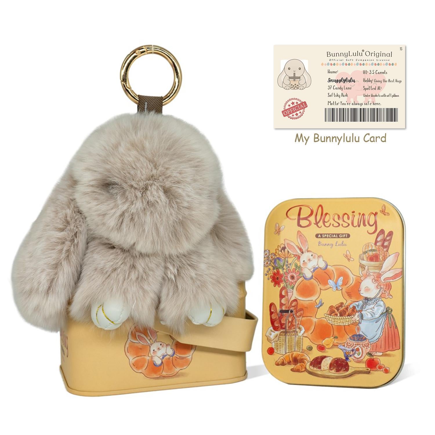 BunnyLulu Original Handmade Plush Bunny Keychain with Metal Tin Box, Gift Options for Birthday Easter
