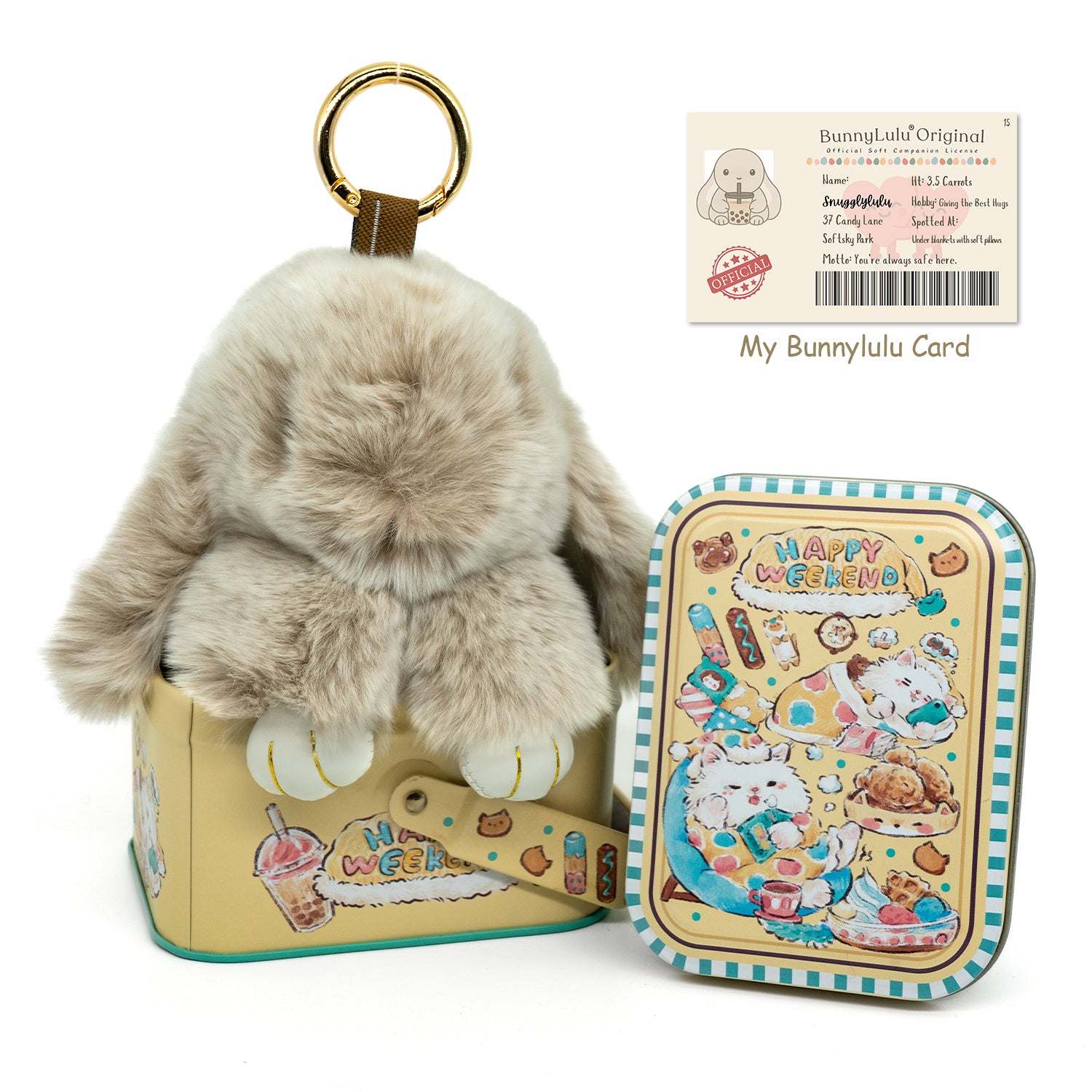 BunnyLulu Original Handmade Plush Bunny Keychain with Metal Tin Box, Gift Options for Birthday Easter