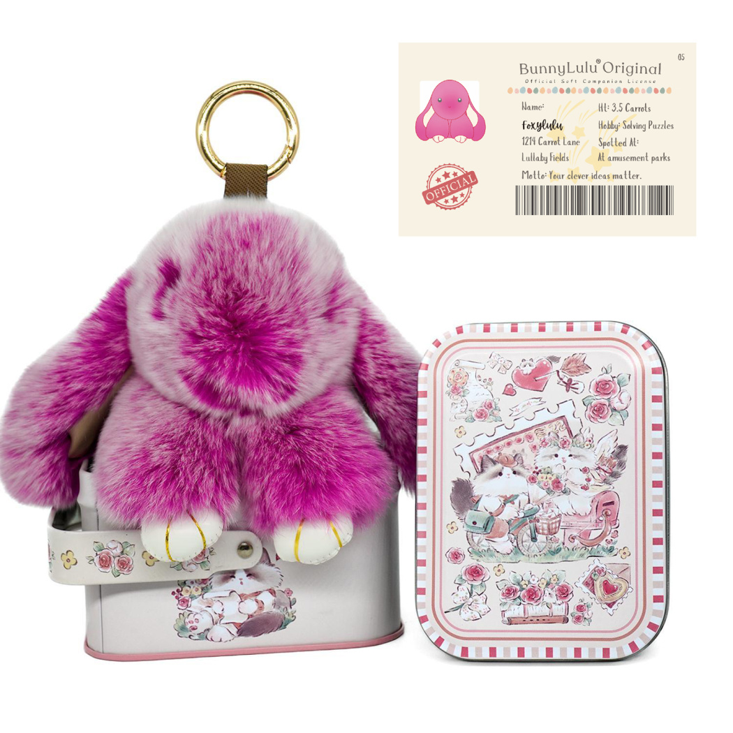 BunnyLulu Original Handmade Plush Bunny Keychain with Metal Tin Box, Gift Options for Birthday Easter