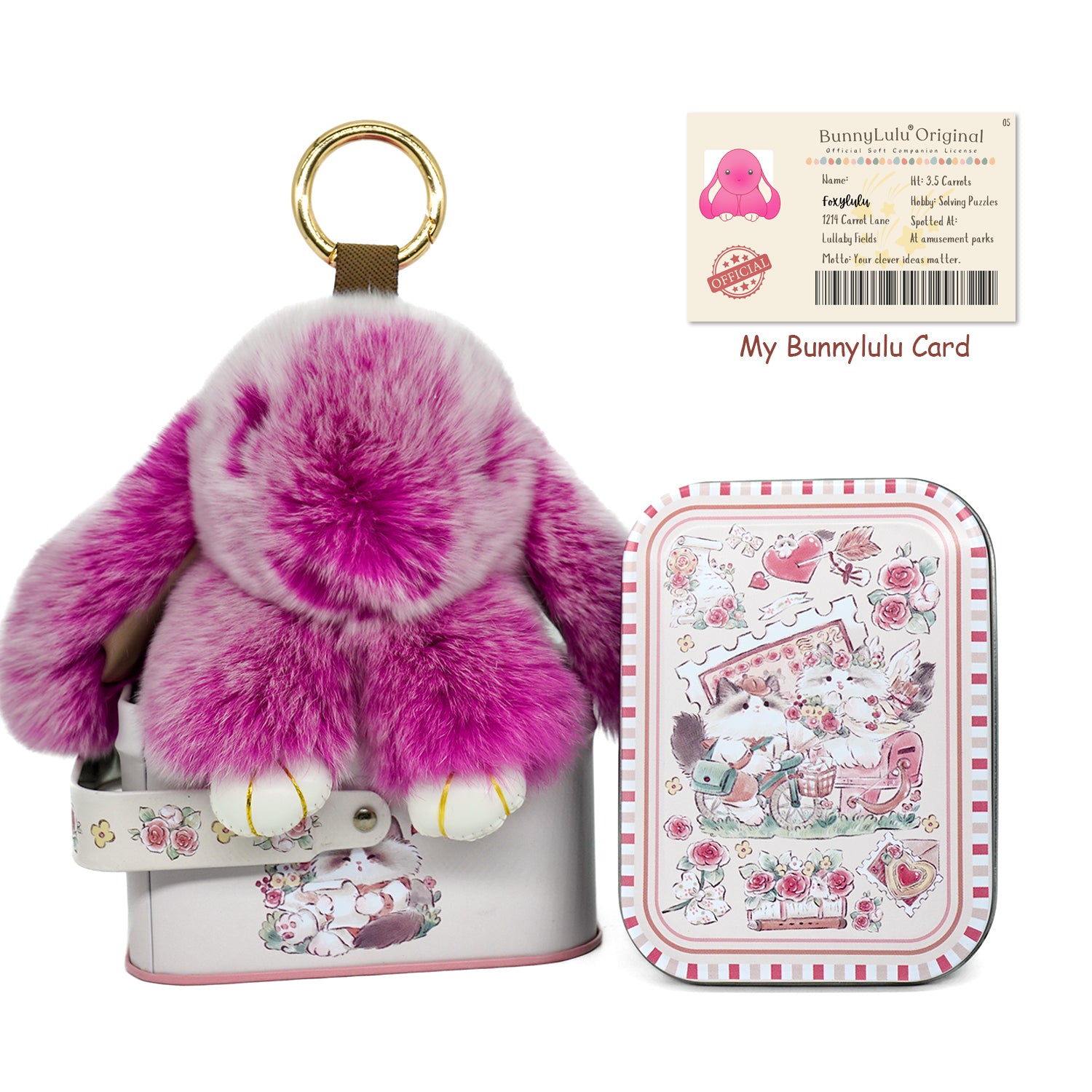 BunnyLulu Original Handmade Plush Bunny Keychain with Metal Tin Box, Gift Options for Birthday Easter