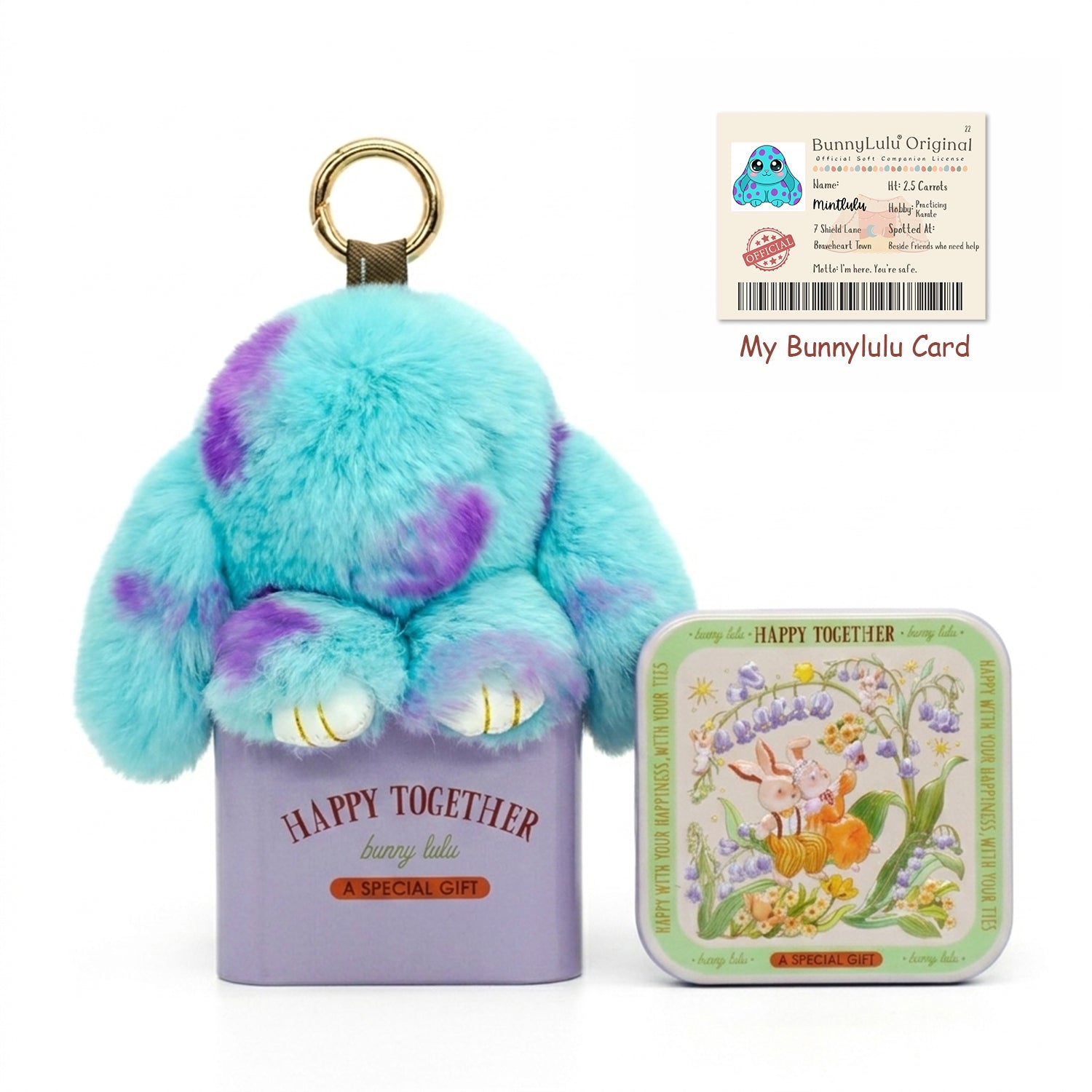 BunnyLulu Original Handmade Spotted Mini-Bunny Keychain with Gift Box Birthday Easter Gift Idea