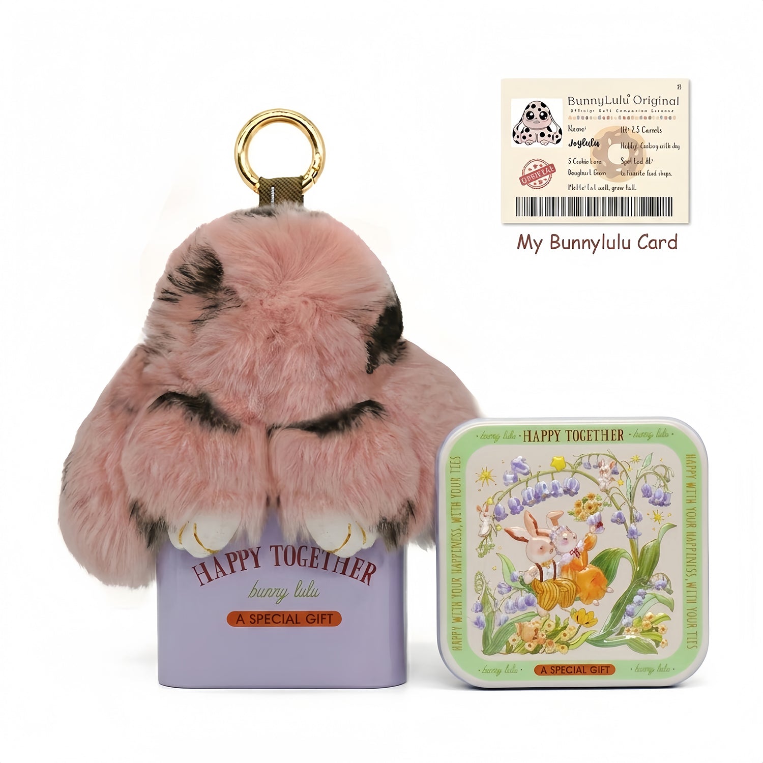 BunnyLulu Original Handmade Spotted Mini-Bunny Keychain with Gift Box Birthday Easter Gift Idea