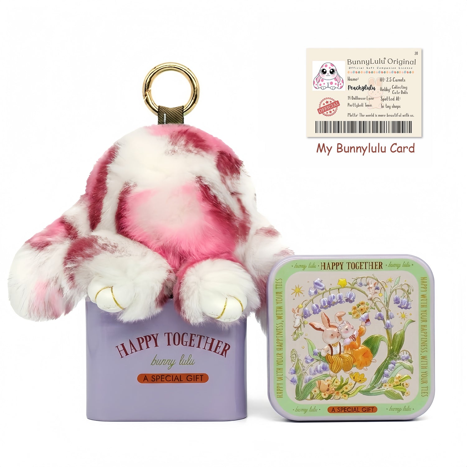 BunnyLulu Original Handmade Spotted Mini-Bunny Keychain with Gift Box Birthday Easter Gift Idea