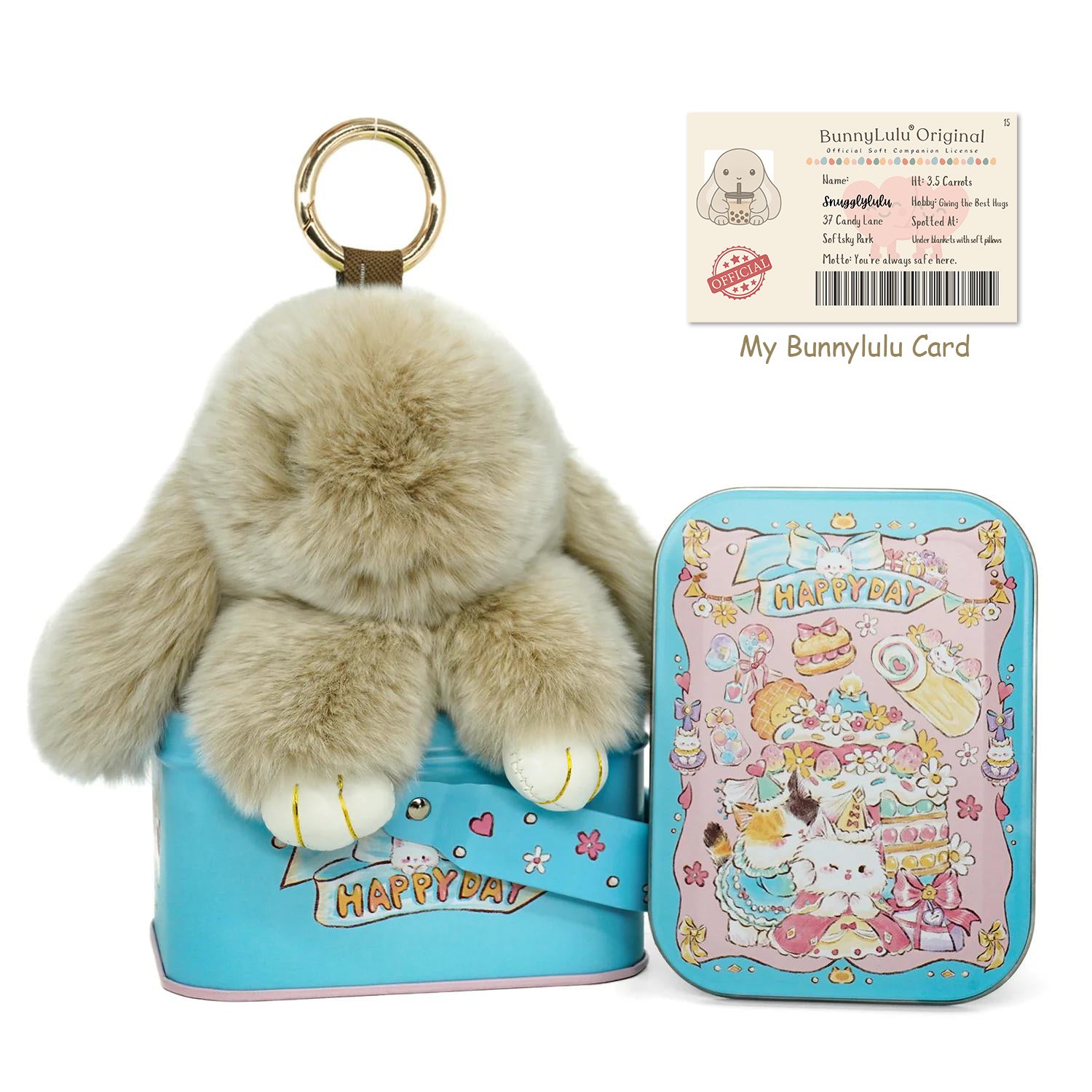 BunnyLulu Original Handmade Plush Bunny Keychain with Metal Tin Box, Gift Options for Birthday Easter