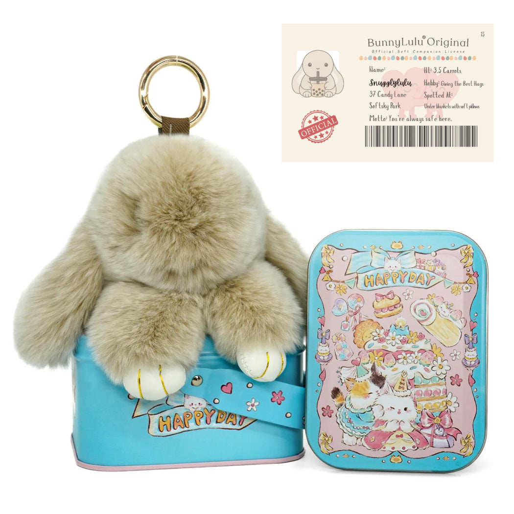 BunnyLulu Original Handmade Plush Bunny Keychain with Metal Tin Box, Gift Options for Birthday Easter