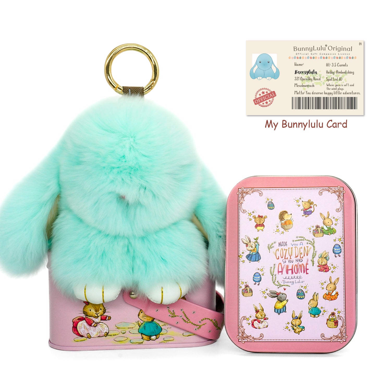 BunnyLulu Original Handmade Plush Bunny Keychain with Metal Tin Box, Gift Options for Birthday Easter
