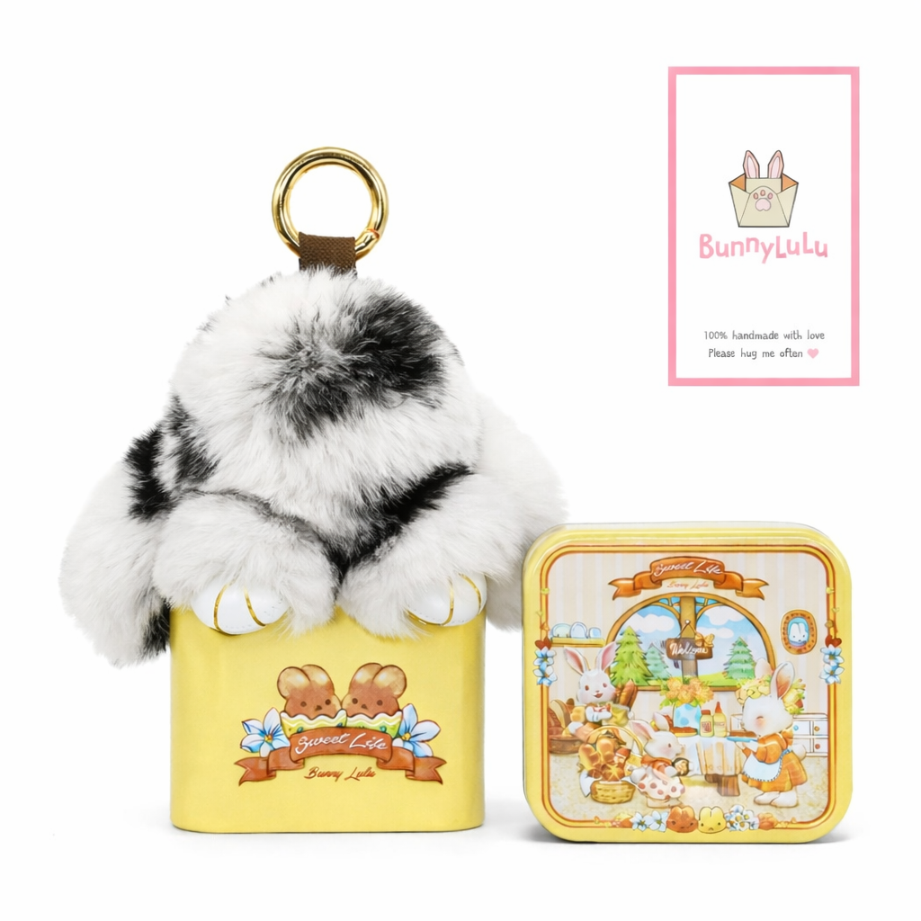 BunnyLulu Original Handmade Spotted Mini-Bunny Keychain with Gift Box Birthday Easter Gift Idea