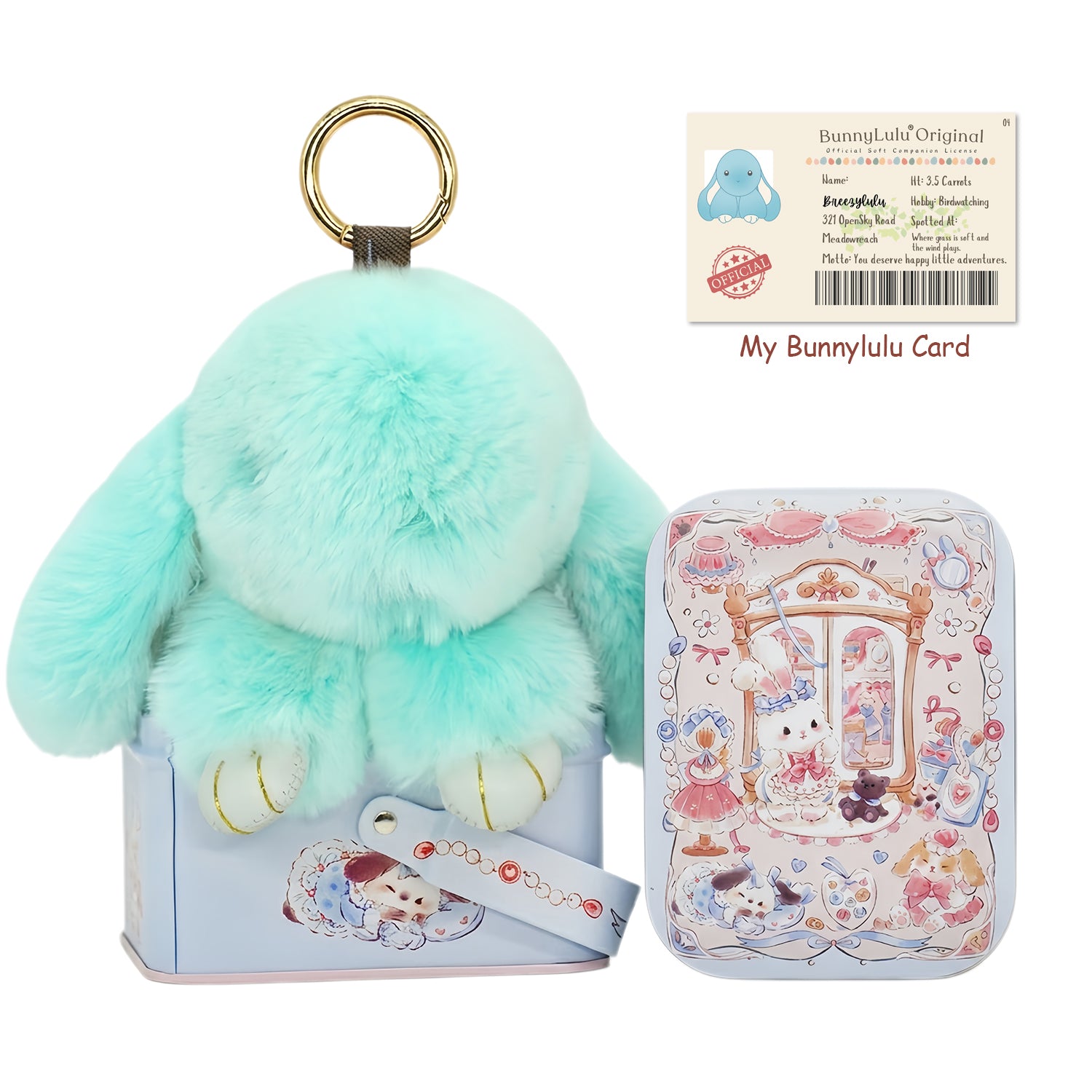 BunnyLulu Original Handmade Plush Bunny Keychain with Metal Tin Box, Gift Options for Birthday Easter